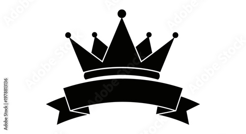A regal black crown with a ribbon banner minimalist silhouette