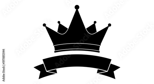 A regal crown design with a ribbon banner black silhouette
