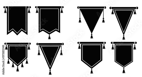 A collection of black pennant banners in various designs silhouette