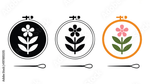 embroidery hoops with flower designs and needles