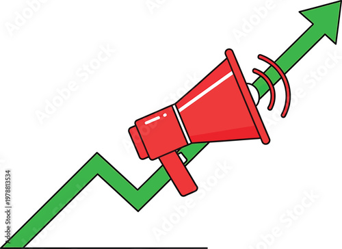 Megaphone amplifying upward growth trend in a business chart Vector