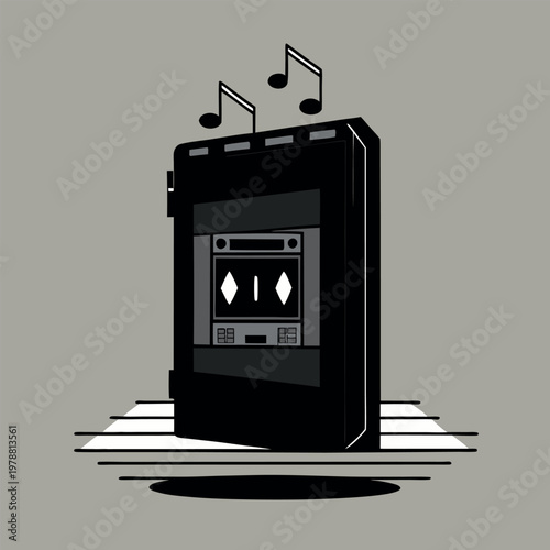 An open Walkman silhouette revealing the cassette  