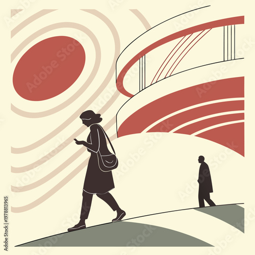 Abstract Minimal Line Art People Silhouette Modern Urban Vector Illustration