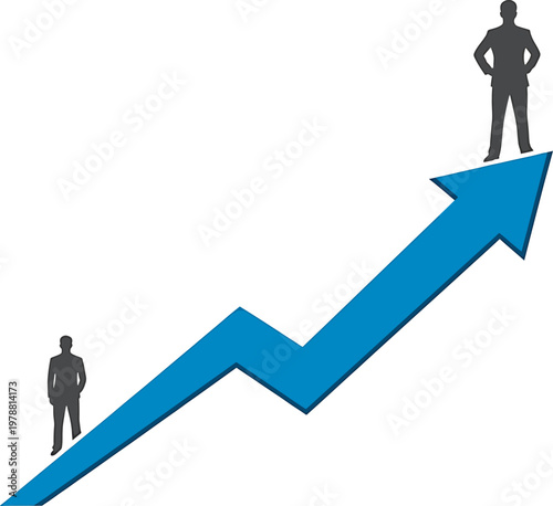 Two figures ascending on a progressively rising path symbolizing growth and advancement Vector