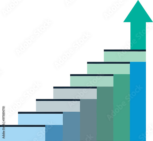 The progressive growth illustrated by ascending steps and an upward arrow Vector
