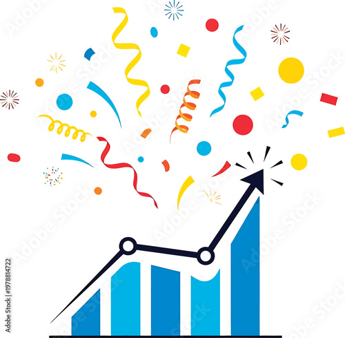 Explosive growth illustrated with colorful confetti and upward trend Vector