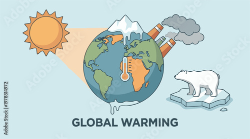 фотографія Global Warming: Melting Earth, Polar Bear, and Industrial Pollution