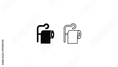 minimal toilet paper roll icon set black and white outline vector bathroom tissue symbol simple hygiene restroom graphic design