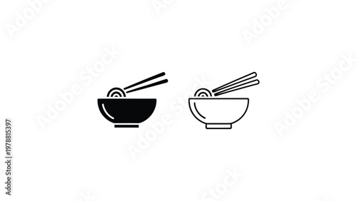minimal noodle bowl with chopsticks icon set black and white outline vector asian food ramen symbol simple restaurant graphic design
