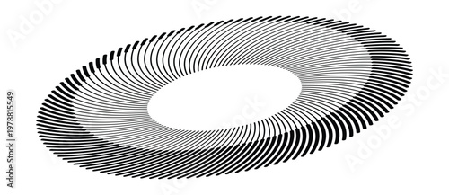 Abstract circular vortex ring with curved black lines on white background. Minimalist geometric vector illustration of motion and rotation ripple effect.