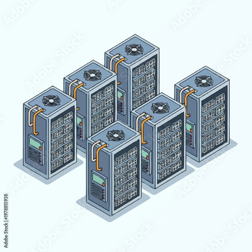 Server Rack Units In A Data Center Cluster.