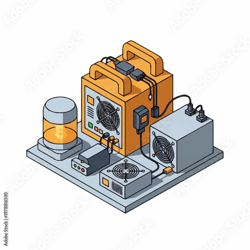 Electrical power supply and components isometric illustration.
