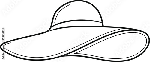 Elegant ladies floppy hat illustration featuring a simple black outline style drawn on a plain light beige background representing a stylish accessory for summer fashion