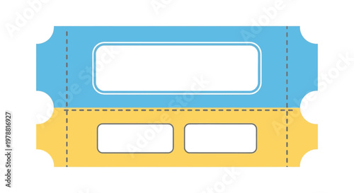Blank Ticket Template, Blue and Yellow, Mockup for Event Entry or Coupon