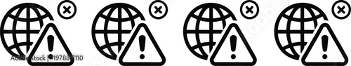 Offline internet icon set, vector collection of no signal disconnect network and bad connection symbols for mobile communication problem and connectivity status design.