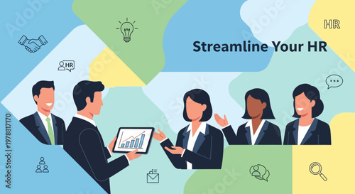 Business Team Meeting HR Streamlining Workflow with Digital Tablet