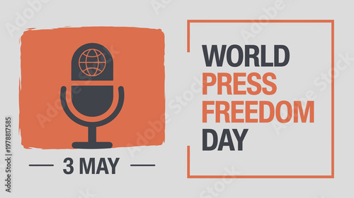 World Press Freedom Day 3 May Announcement Graphic with Global Microphone Icon for Journalism and Media Rights