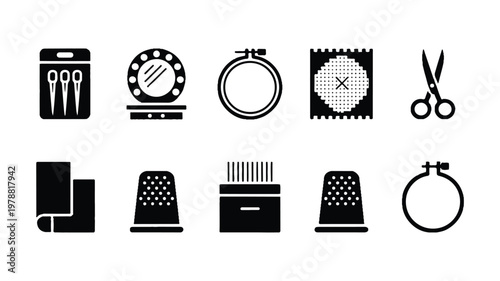 sewing tools and equipment icons set
