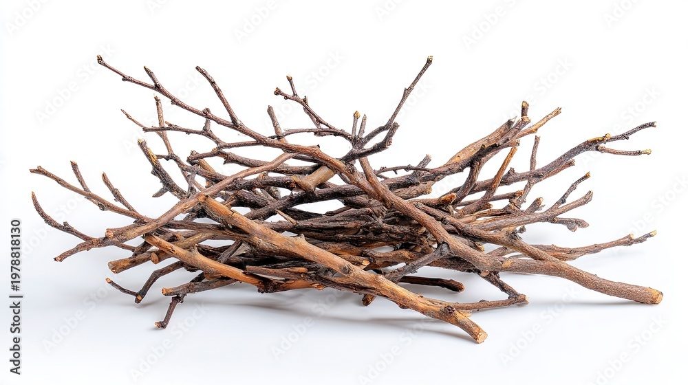 Fototapeta premium Dry Twigs Branches Pile on White Surface