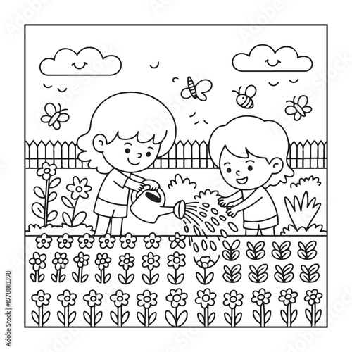 Summer coloring pages for kids,teens and adults.line art illustration.
