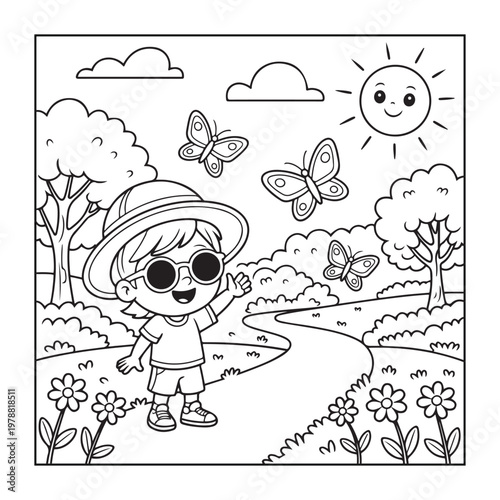 Summer coloring pages for kids,teens and adults.line art illustration.