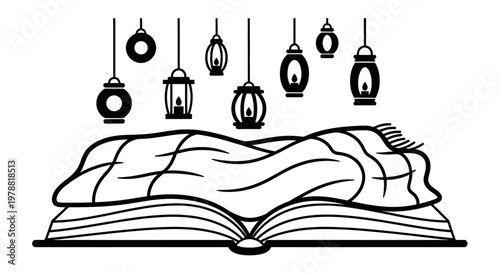 A book with hanging lanterns on top.
