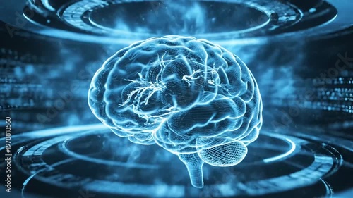 Futuristic Brain Visualization with Digital Technology and Data.