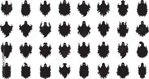 Black silhouettes, abstract shapes, geometric icons, 30 symbol set, vector graphics