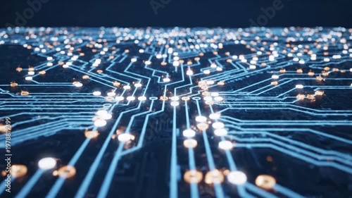 Futuristic Circuit Board with Glowing Lights Animation
