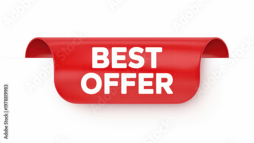 Red promotional sales banner with the text offer isolated on a plain solid white background