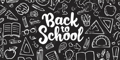 Graphic Design Celebrating Back to School With Various School Supplies and El...