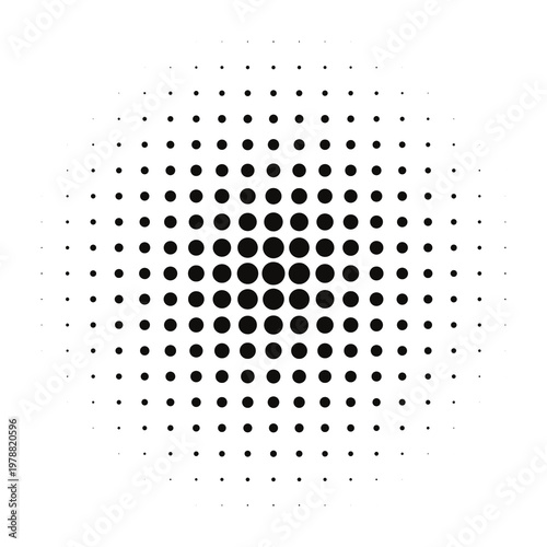 фотографія Radial halftone dot pattern creates a circular focal point with varying weights of black ink on white