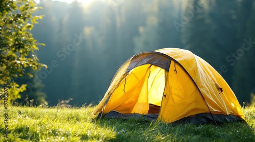 Camping in the Forest With a Tent Under the Sun During Daylight Hours