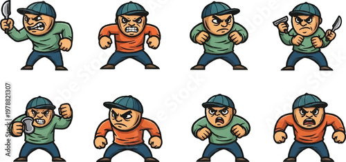 Cartoon characters with aggressive expressions and actions