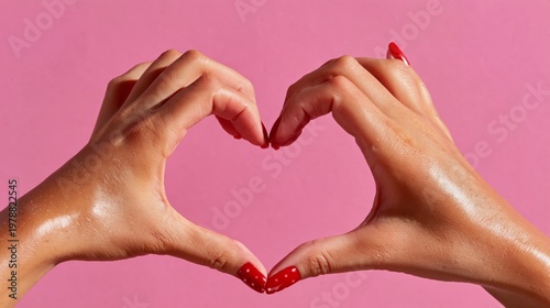 Hands Form a Heart Shape in Front of a Pink Background During Bright Daylight