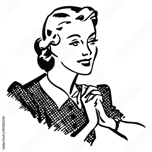 Elegant woman in vintage style contemplating with a thoughtful expression