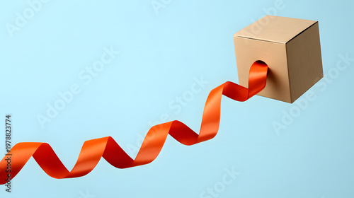 Floating Box with Unraveling Ribbon in Zero Gravity Surreal Scene