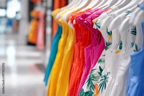 Colorful Dresses Hang on Wooden Hangers in a Retail Store During Daytime