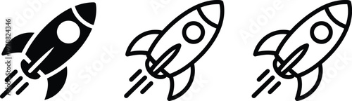 Rocket icon set, modern vector icons featuring spaceship launch startup growth and innovation symbols for business development and success concepts.
