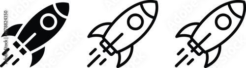 Rocket icon set, vector collection of spaceship symbols representing startup launch business growth innovation and development concepts.