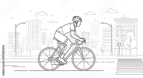 A line art illustration of a cyclist riding a road bike.