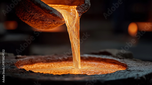 Pouring molten gold into a furnace vat