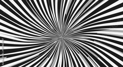 Abstract monochrome vortex pattern with twisting radial lines.