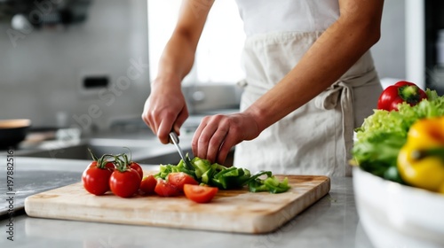 Chopping Vegetables in a Kitchen Filled With Fresh Produce and Bright Natural...