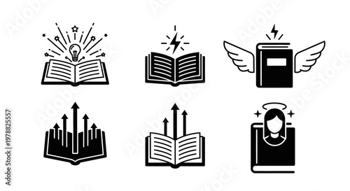 Collection of icons related to books and knowledge.