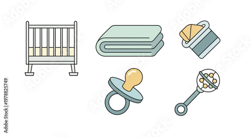 Baby nursery essentials and toys.