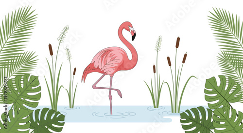 Pink Flamingo Standing on One Leg.