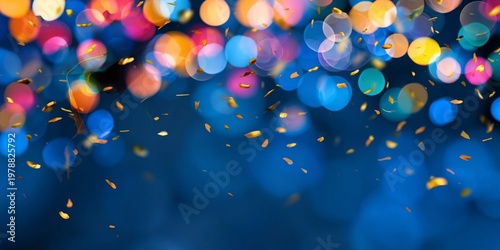 Graduation Cap Set Against Blue Background With Colorful Confetti Falling in ...