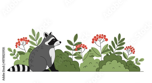 Raccoon sitting in natural outdoor environment.