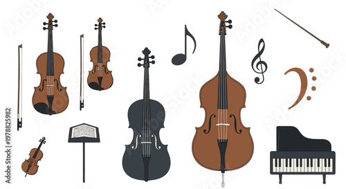 Musical instruments for symphony orchestra performance.